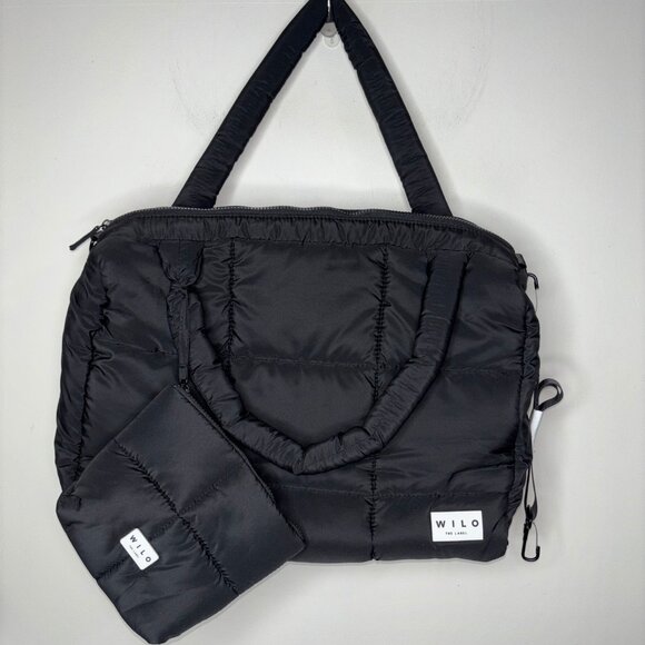 WILO The Label Puffer Black Tote w/ Pouch Travel Bag with Luggage Sleeve - Picture 1 of 8